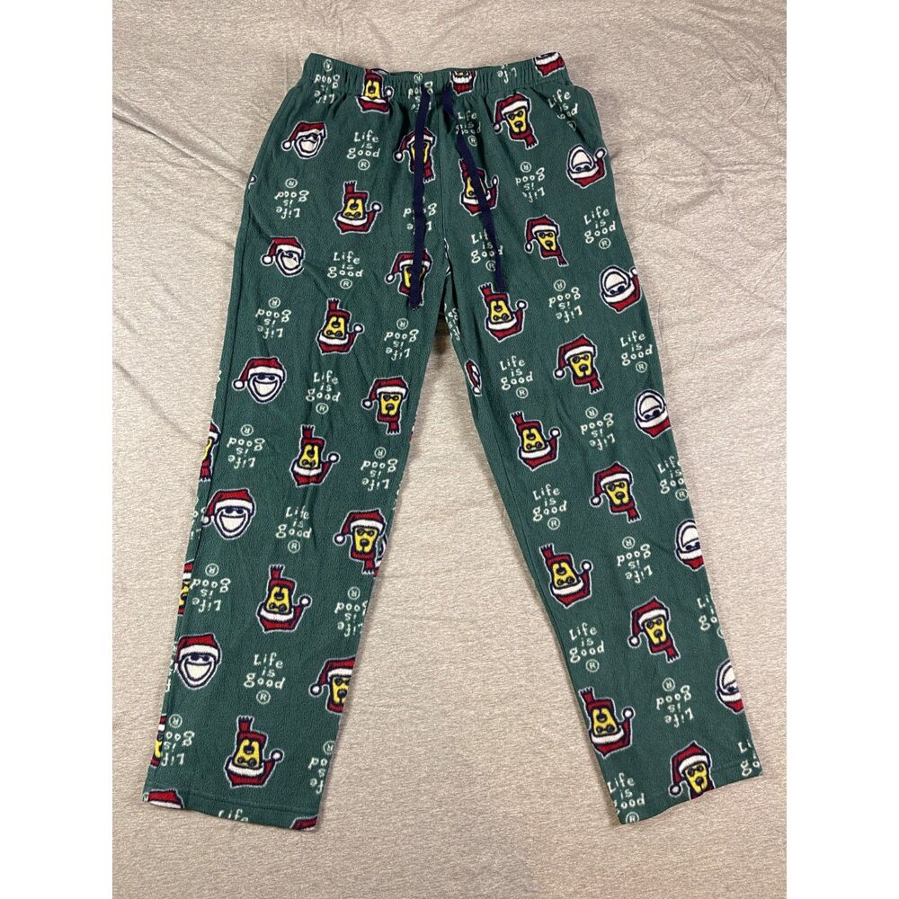 Life Is Good Men's Fleece Santa Jake & Rocket Dog Holiday Pajama Pants Size Lg